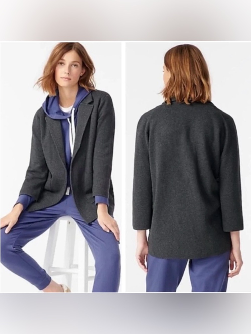 J.Crew Sophie Blazer Merino Wool Charcoal Gray 3/4 Sleeve Size M